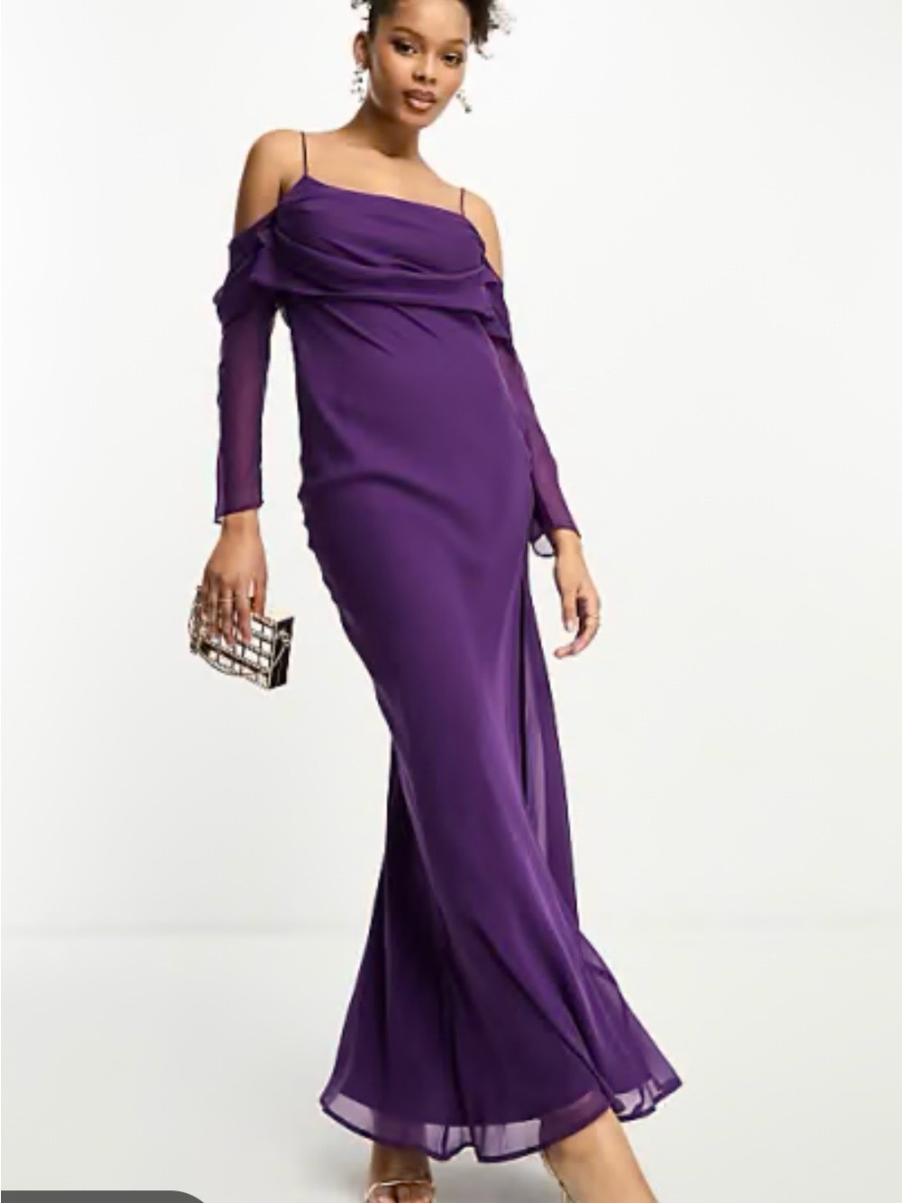 Elegant Purple Off-Shoulder (Peep Shoulder Maxi Dress with slit